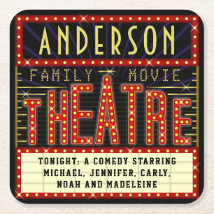 Posavasos Cuadrado De Papel Cine en casa del teatro de cine Marquee  Nombre pe