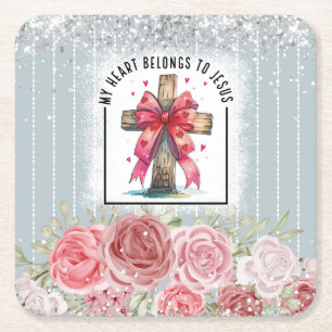 Posavasos Cuadrado De Papel Cinta Cruz Floral Cristiana