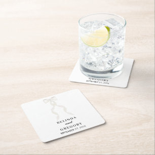 Posavasos Cuadrado De Papel Cinta de vaca blanca formal matrimonio elegante