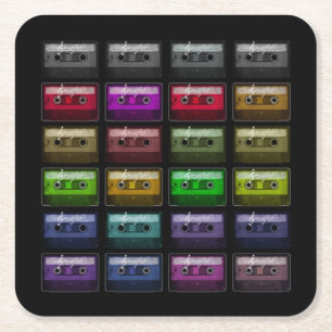 POSAVASOS CUADRADO DE PAPEL CINTAS DE CASSETTE AMANTE DE LA MÚSICA RETRO