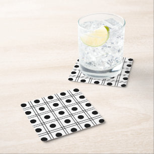 Posavasos Cuadrado De Papel Círculo de lunares con patrón de cuadros en blanco