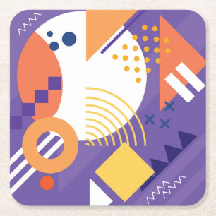 Posavasos Cuadrado De Papel Círculos abstractos coloridos, triángulos y cuadra