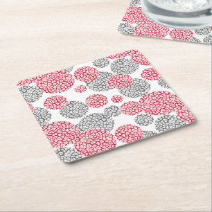 Posavasos Cuadrado De Papel Círculos con huella de piel de leopardo gris y roj