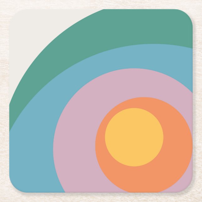 Posavasos Cuadrado De Papel círculos de estilo retro multicolor (Anverso)