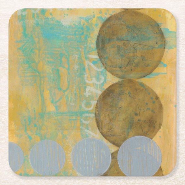 Posavasos Cuadrado De Papel Círculos oscuros y grises con números (Anverso)