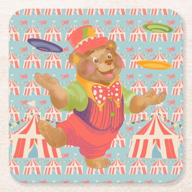 Posavasos Cuadrado De Papel Circus Bear Coaster (Anverso)