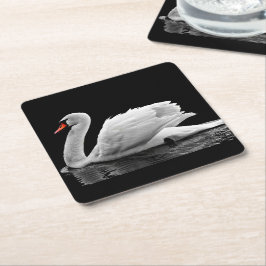 Posavasos Cuadrado De Papel Cisne blanco en el lago