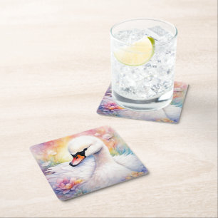 Posavasos Cuadrado De Papel Cisne de aves arcoiris 3