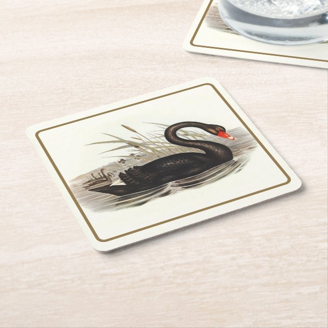 Posavasos Cuadrado De Papel Cisne negro (En perspectiva)