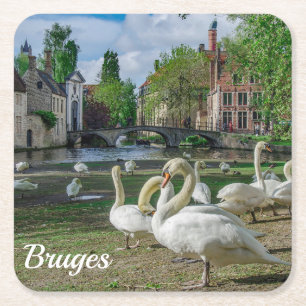 Posavasos Cuadrado De Papel Cisnes blancos en Brujas