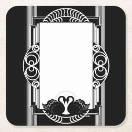 Posavasos Cuadrado De Papel Cisnes negros y blancos parisinos Art Deco