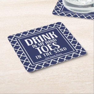 Posavasos Cuadrado De Papel Cita de bebida en mano náutica playa verano piscin