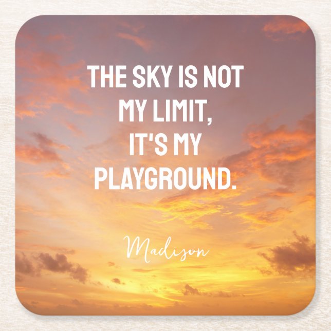 Posavasos Cuadrado De Papel Cita de Sky de nombre personalizado (Anverso)