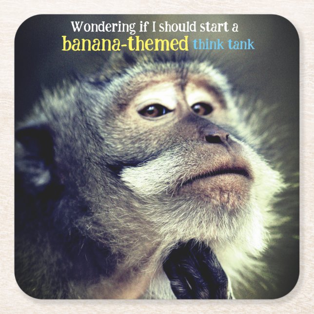 Posavasos Cuadrado De Papel Cita divertida de pensamiento de mono (Anverso)