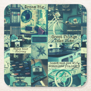 Posavasos Cuadrado De Papel Citas de Personalizados del Collage de máquinas de