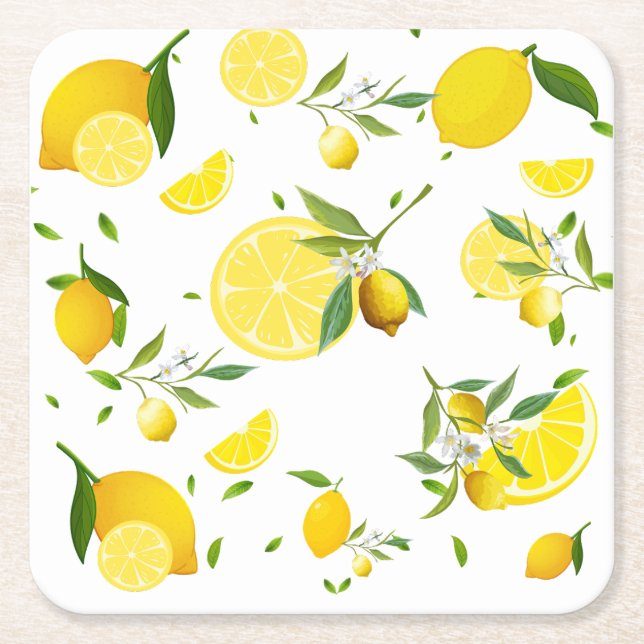 Posavasos Cuadrado De Papel Cítricos Tropicales SUMMER Naranja Lemon Slice (Anverso)