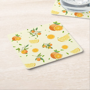 Posavasos Cuadrado De Papel Cítricos Tropicales SUMMER Naranja Lemon Slice