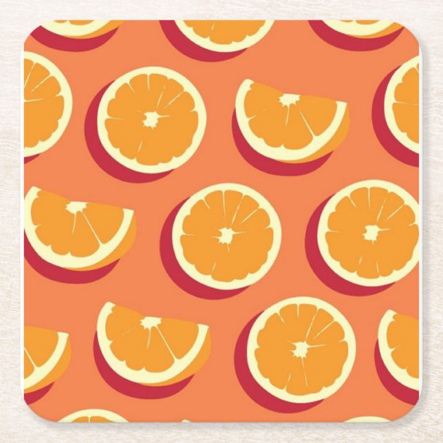 Posavasos Cuadrado De Papel "Citrus Delight: Impresión de fruta Naranja vibran (Anverso)