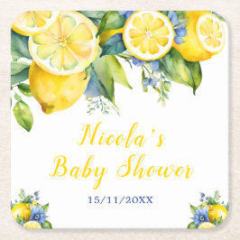Posavasos Cuadrado De Papel Citrus Lemon Mediterranean Baby Showe