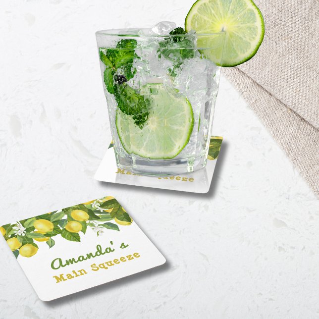 Posavasos Cuadrado De Papel Citrus Main Squeeze Sweetie Lemon Baby Shower (Subido por el creador)