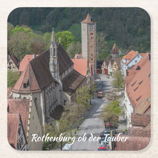 Posavasos Cuadrado De Papel Ciudad antigua de Rothenburg ob der tauber (Anverso)