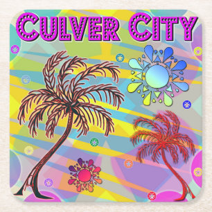 Posavasos Cuadrado De Papel Ciudad Culver feliz y esperanza montaña rusa