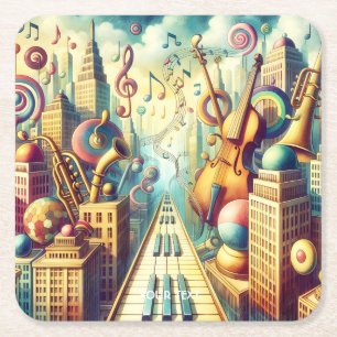 Posavasos Cuadrado De Papel Ciudad de la música abstracta