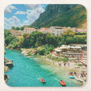 Posavasos Cuadrado De Papel Ciudad de Mostar - Bosnia y Herzegovina