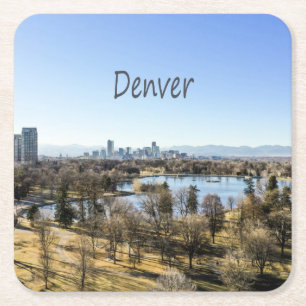 Posavasos Cuadrado De Papel Ciudad Denver y Montañas Colorado