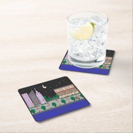 Posavasos Cuadrado De Papel Ciudad nocturna