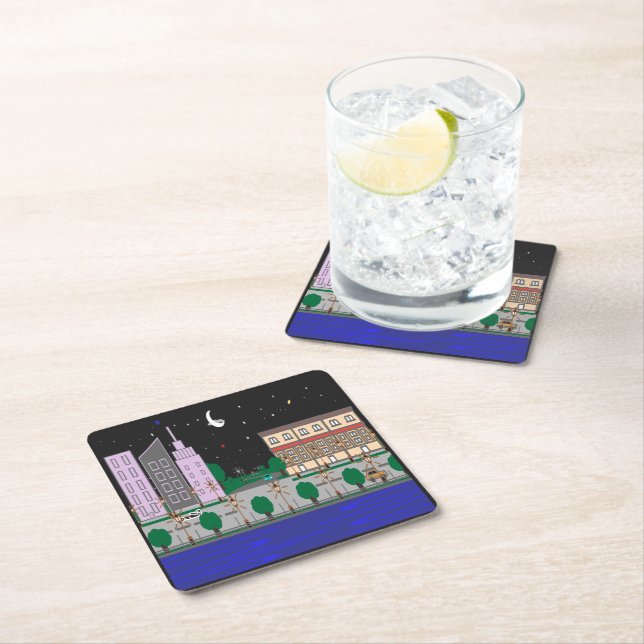 Posavasos Cuadrado De Papel Ciudad nocturna (In situ)