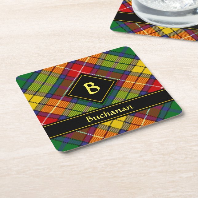Posavasos Cuadrado De Papel Clan Buchanan Tartan (En perspectiva)