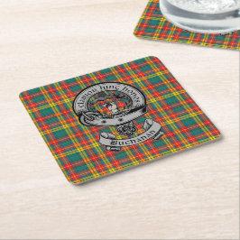 Posavasos Cuadrado De Papel Clan Buchanan Tartan & Escudo