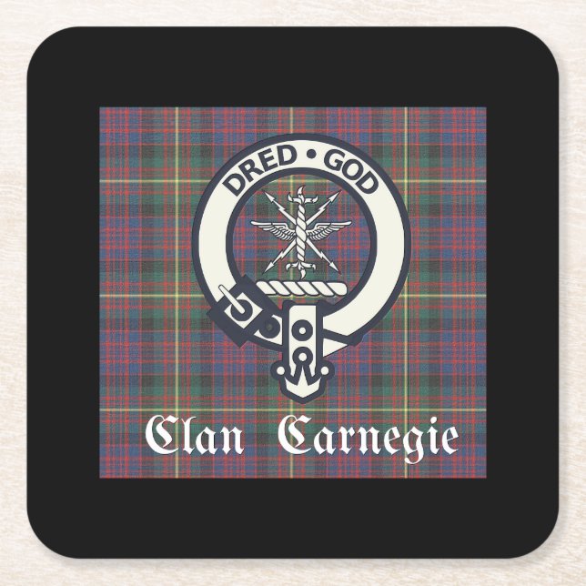 Posavasos Cuadrado De Papel Clan Carnegie Escudo Tartan (Anverso)