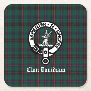 Posavasos Cuadrado De Papel Clan Davidson Escudo Badge y Tartán