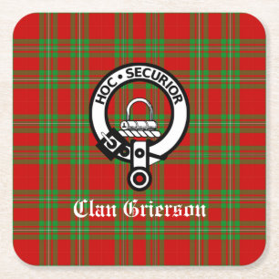 Posavasos Cuadrado De Papel Clan Grierson Escudo Badge & Tartan