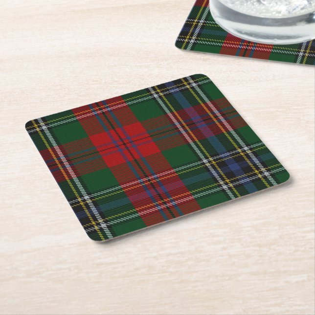 Posavasos Cuadrado De Papel Clan MacLean Plaid Paper Coasters (En perspectiva)