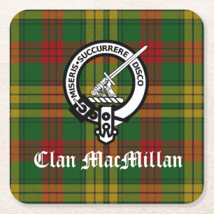 Posavasos Cuadrado De Papel Clan MacMillan Escudo Badge y Tartán