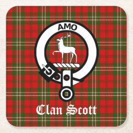Posavasos Cuadrado De Papel Clan Scott Escudo Badge y Tartán
