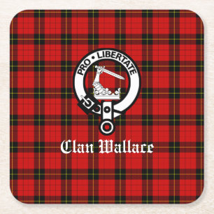 Posavasos Cuadrado De Papel Clan Wallace Escudo Badge y Tartán