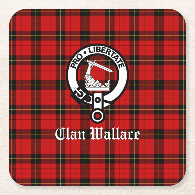 Posavasos Cuadrado De Papel Clan Wallace Escudo Badge y Tartán (Anverso)