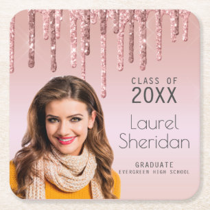 Posavasos Cuadrado De Papel Clase de 20XX Personalizado de grado Purpurina ros