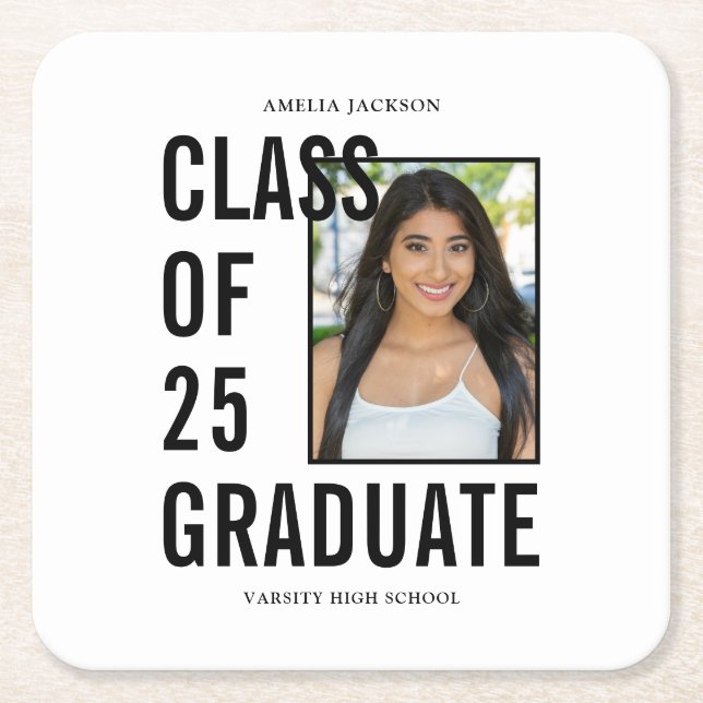 Posavasos Cuadrado De Papel Clase De 25 Partido De Graduación De Fotografías E (Anverso)
