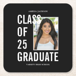 Posavasos Cuadrado De Papel Clase Negra Y Blanca De 25 Fotos Del Partido De Gr