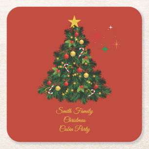 Posavasos Cuadrado De Papel Clásico Feliz Navidad