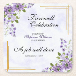 Posavasos Cuadrado De Papel Clásico floral elegante Fiesta de despedida de las