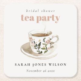 Posavasos Cuadrado De Papel Clásico Floral Tea Cup Bridal Shower Tea Fiesta