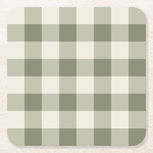 Posavasos Cuadrado De Papel Clásico Green Farmhouse Gingham Style