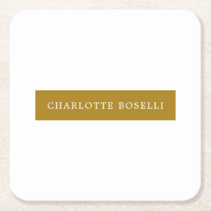Posavasos Cuadrado De Papel Clásico Minimalista Color Oro Profesional