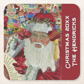 Posavasos Cuadrado De Papel Clásico Santa Festivo 20XX — Familia Personalizada